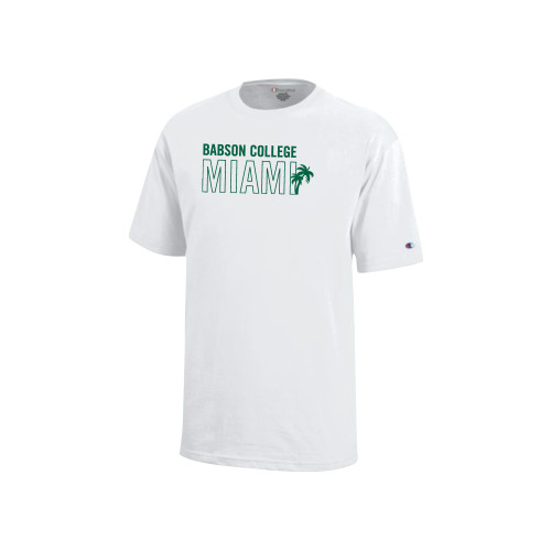  Champion Youth White Short Sleeve Tee - Babson Miami 2 lines Palms