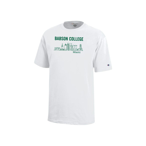  Champion Youth White Short Sleeve Tee - Babson Miami Skyline