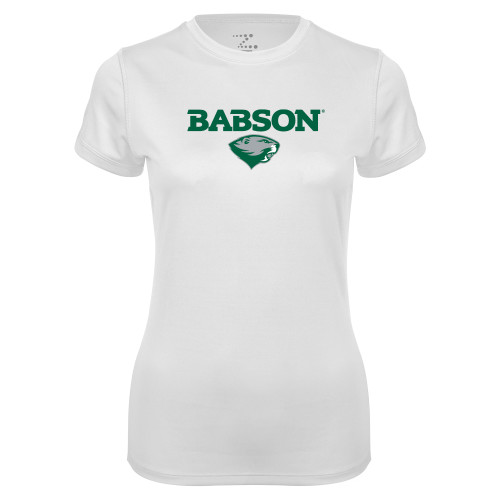  Womens White Performance Tee - Secondary Mark