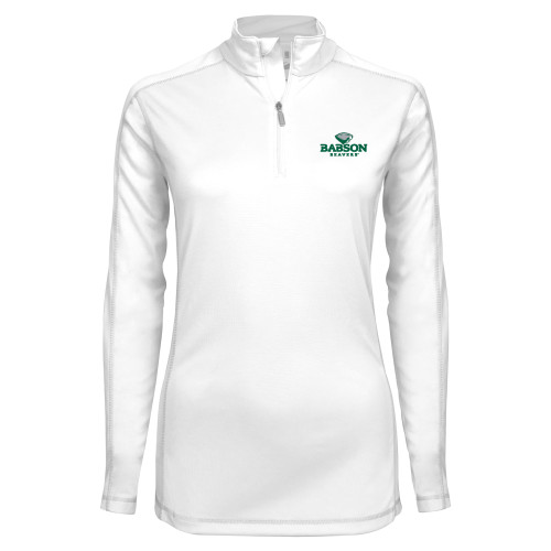  Syntrel Womens White Interlock 1/4 Zip - Primary Mark