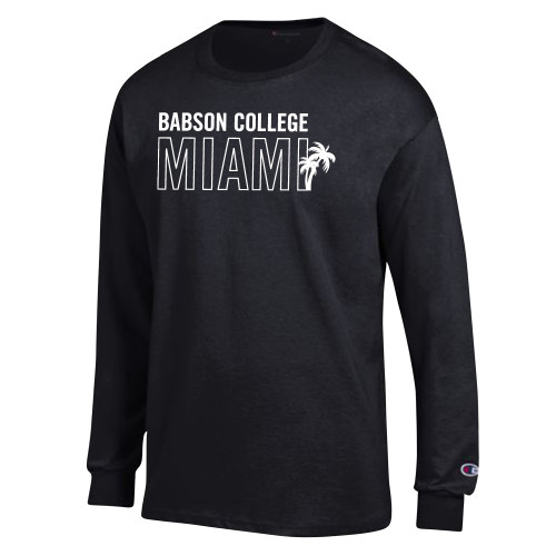  Champion Black Long Sleeve T Shirt - Babson Miami 2 lines Palms