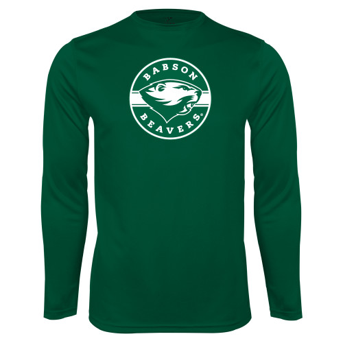  Dark Green Performance Long Sleeve Shirt - Mascot Design