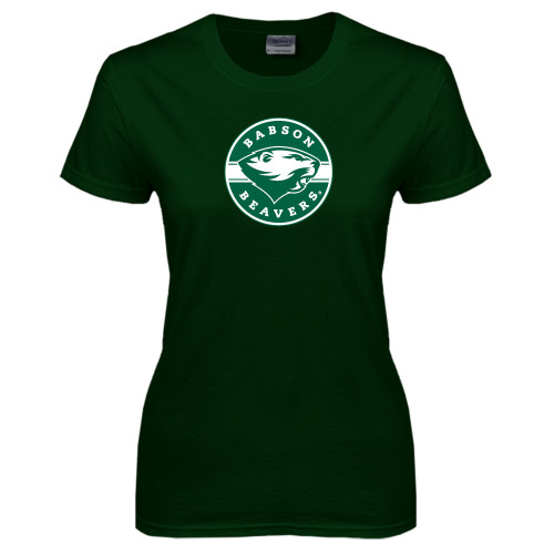  Womens Dark Green Short Sleeve Tee - Mascot Design