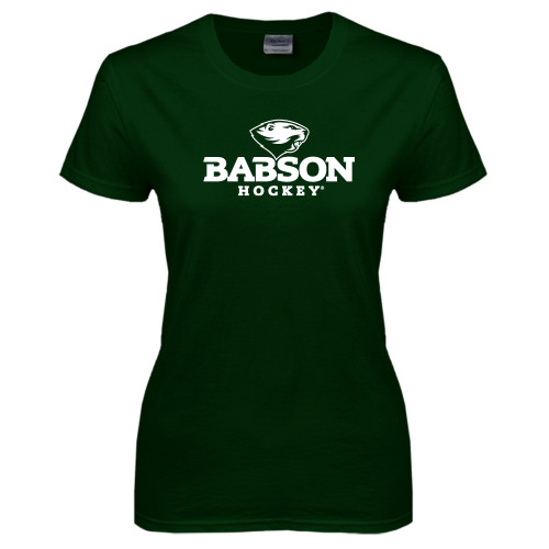  Womens Dark Green Short Sleeve Tee - Hockey