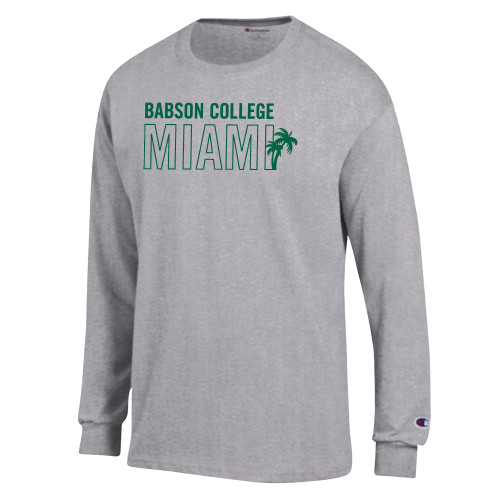  Champion Oxford Grey Long Sleeve T Shirt - Babson Miami 2 lines Palms