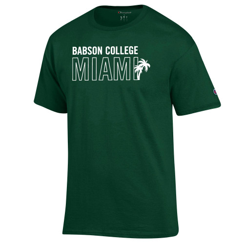  Champion Dark Green T Shirt - Babson Miami 2 lines Palms