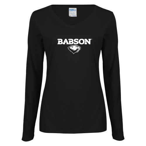  Womens Black Long Sleeve V Neck Tee  - Secondary Mark