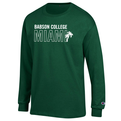  Champion Dark Green Long Sleeve T Shirt - Babson Miami 2 lines Palms