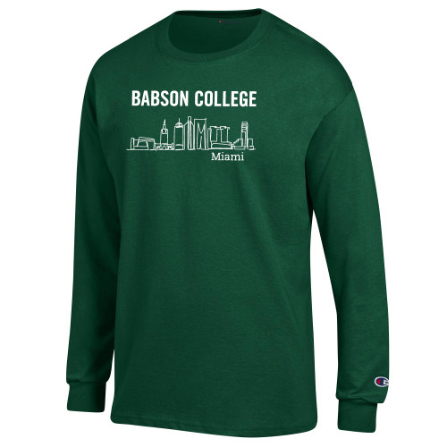  Champion Dark Green Long Sleeve T Shirt - Babson Miami Skyline