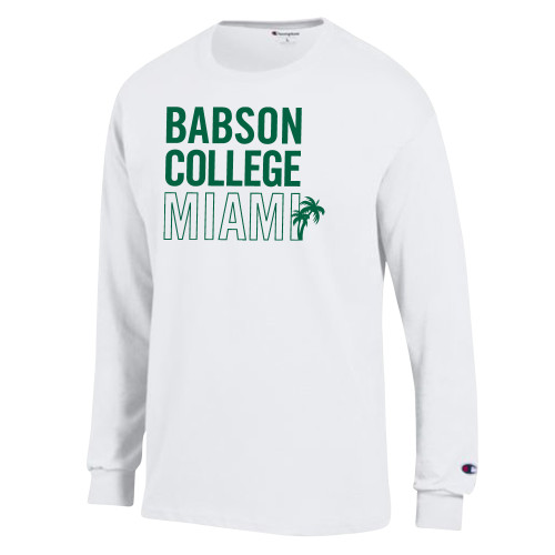  Champion White Long Sleeve T Shirt - Babson Miami Palms