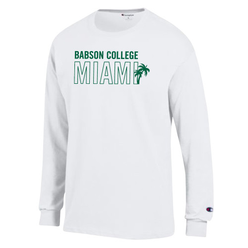  Champion White Long Sleeve T Shirt - Babson Miami 2 lines Palms