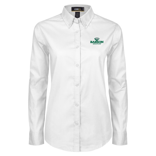  Womens White Twill Button Down Long Sleeve - Primary Mark