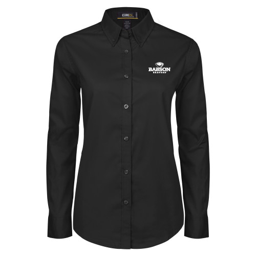  Womens Black Twill Button Down Long Sleeve  - Primary Mark