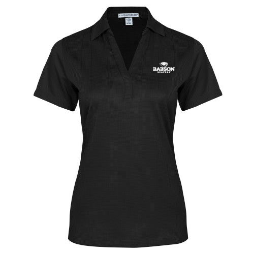  Womens Black Performance Fine Jacquard Polo - Primary Mark