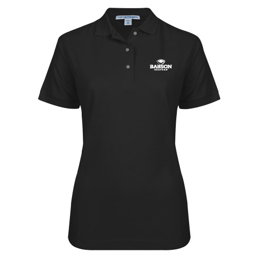  Womens Silk Touch Black Pique Polo - Primary Mark