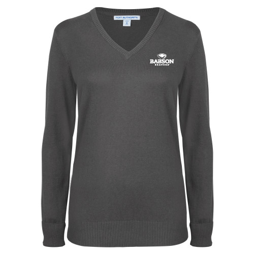  Womens Charcoal Heather VNeck Sweater - Primary Mark