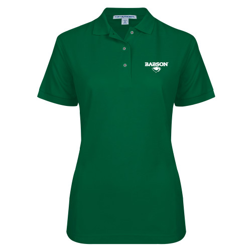  Womens Silk Touch Dark Green Pique Polo - Secondary Mark