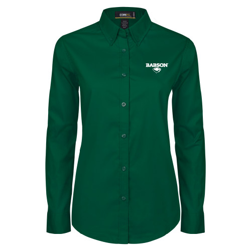  Womens Dark Green Twill Button Down Long Sleeve  - Secondary Mark