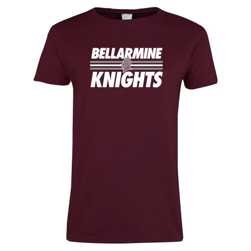  Womens Maroon Short Sleeve Tee - Bellarmine Knights Stripes