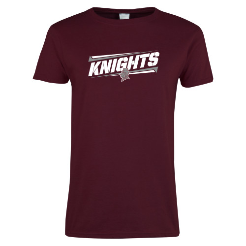  Womens Maroon Short Sleeve Tee - Slanted Knights w/ Logo