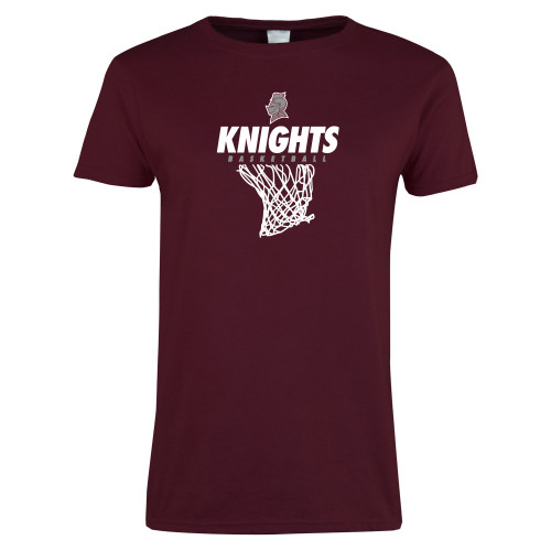  Womens Maroon Short Sleeve Tee - Knights Basketball Hanging Net