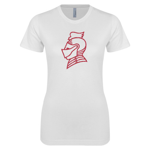  Next Level Womens White Boyfriend Tee - Knight Head Pink Glitter