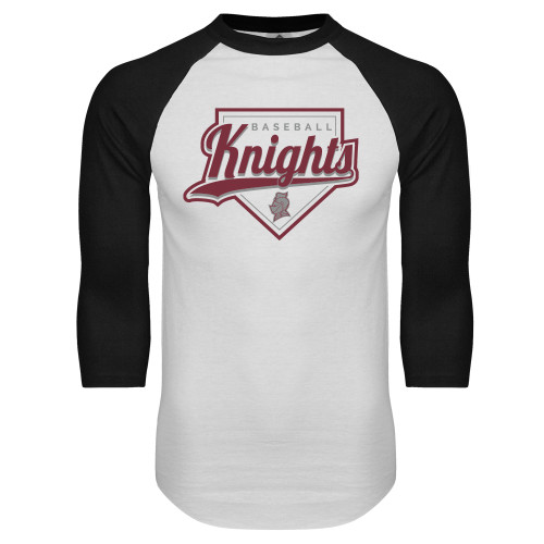  White/Black Raglan Baseball T Shirt - Knights Baseball Script w/ Plate