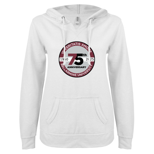  ENZA Womens White V Notch Raw Edge Fleece Hoodie - BLM 75 Anniversary