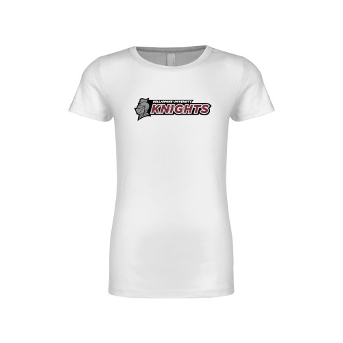  Next Level Girls White Fashion Fit T Shirt - Official Logo Flat