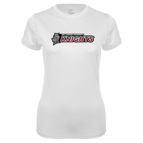  Womens White Performance Tee - Official Logo Flat