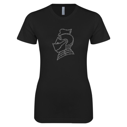  Next Level Womens Black Boyfriend Tee - Knight Head Graphite Glitter
