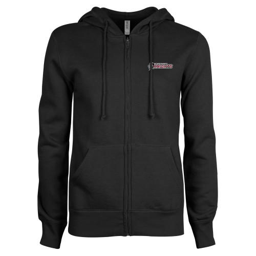  ENZA Womens Black Fleece Full Zip Hoodie - Official Logo Flat