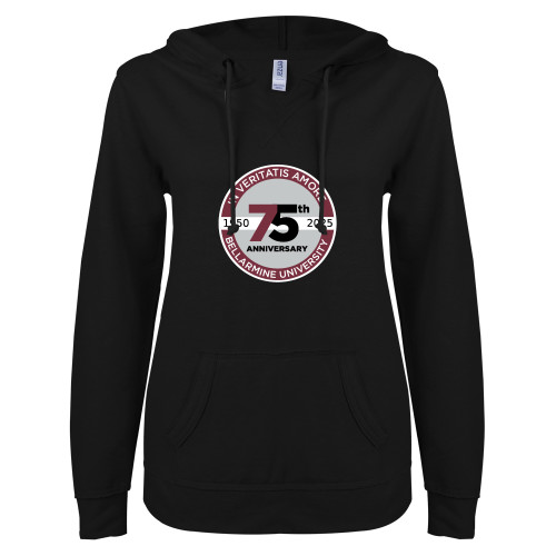  ENZA Womens Black V Notch Raw Edge Fleece Hoodie - BLM 75 Anniversary