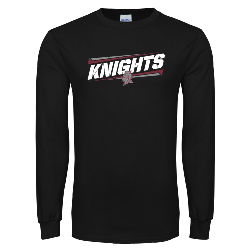  Black Long Sleeve T Shirt - Slanted Knights w/ Logo