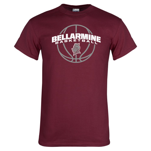  Maroon T Shirt - Bellarmine Basketball Arched w/ Ball