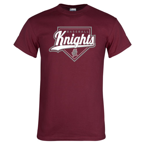  Maroon T Shirt - Knights Baseball Script w/ Plate