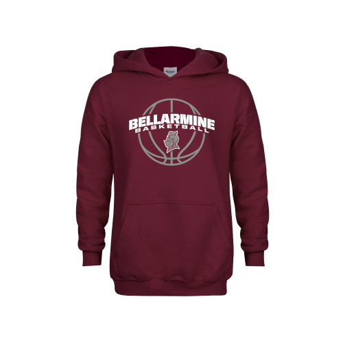  Youth Maroon Fleece Hoodie - Bellarmine Basketball Arched w/ Ball