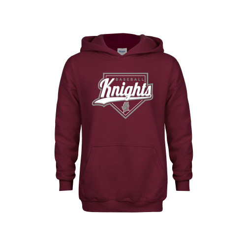  Youth Maroon Fleece Hoodie - Knights Baseball Script w/ Plate