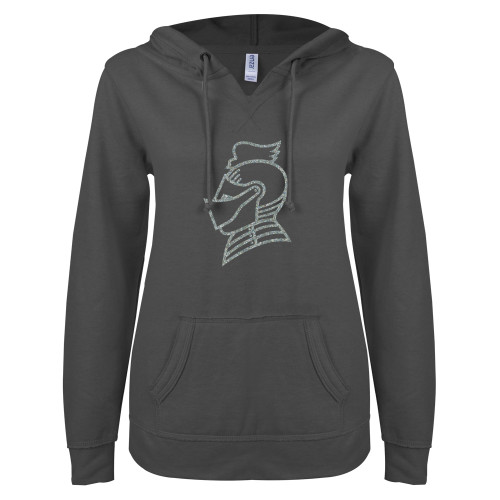 Main Image for  ENZA Womens Dark Heather V Notch Raw Edge Fleece Hoodie