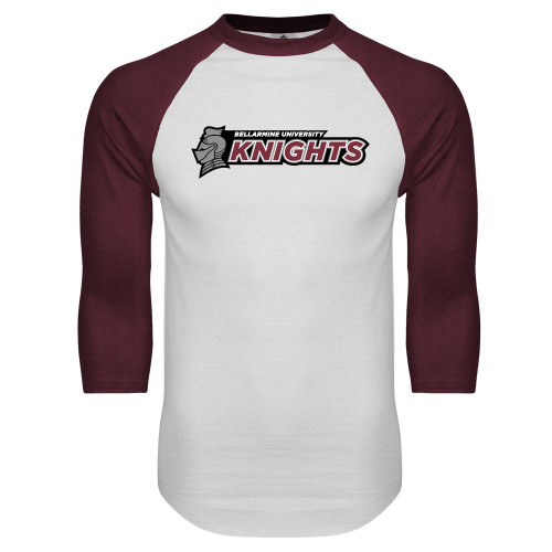  White/Maroon Raglan Baseball T Shirt - Official Logo Flat