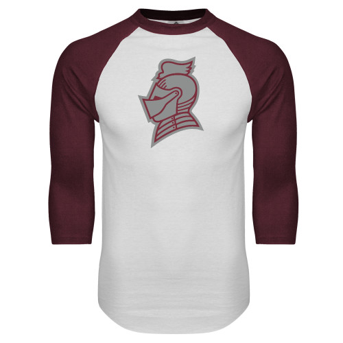  White/Maroon Raglan Baseball T Shirt - Knight Head