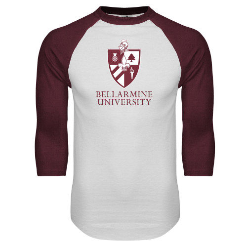  White/Maroon Raglan Baseball T Shirt - Bellarmine University Logo