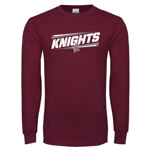  Maroon Long Sleeve T-Shirt - Slanted Knights w/ Logo