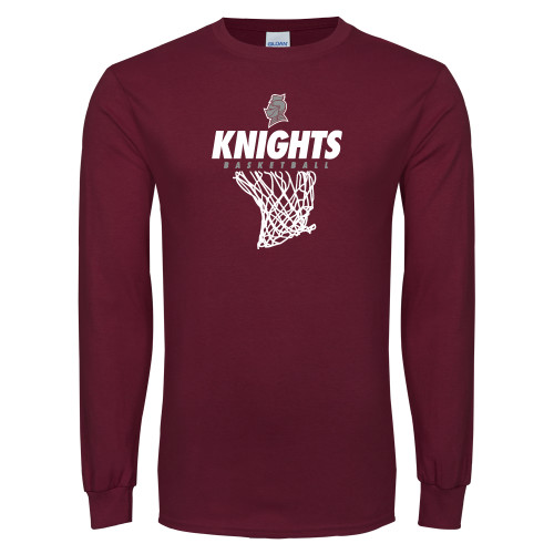  Maroon Long Sleeve T-Shirt - Knights Basketball Hanging Net