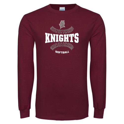  Maroon Long Sleeve T-Shirt - Knights Softball Seams
