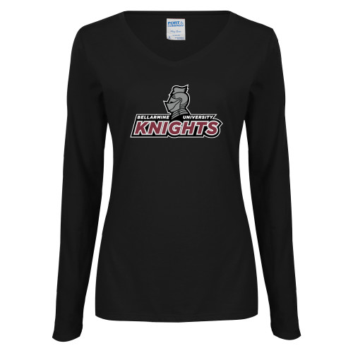  Womens Black Long Sleeve V Neck Tee  - Official Logo