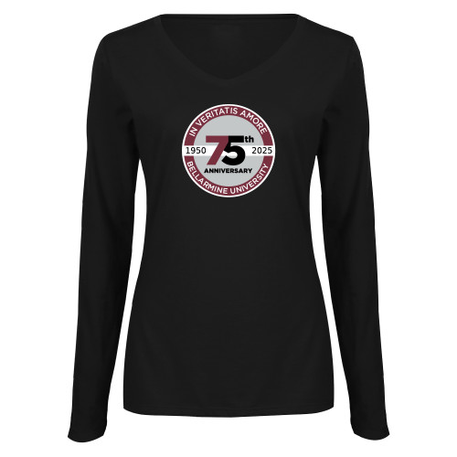  Womens Black Long Sleeve V Neck Tee  - BLM 75 Anniversary
