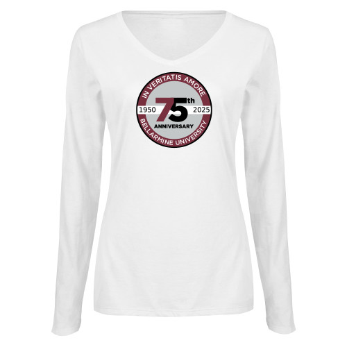  Womens White Long Sleeve V Neck Tee  - BLM 75 Anniversary