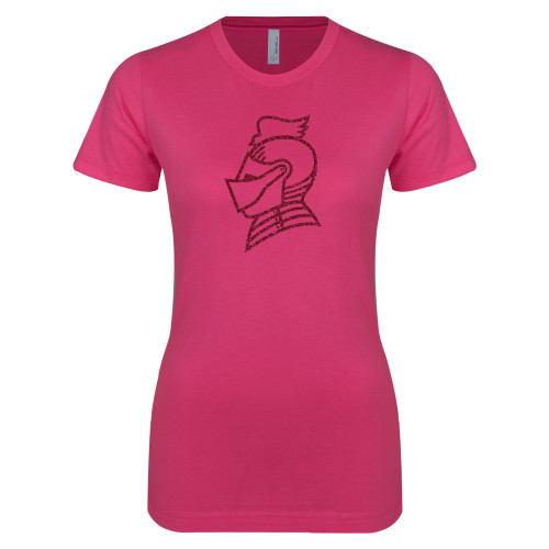  Next Level Womens Fuchsia Boyfriend Tee - Knight Head Hot Pink Glitter