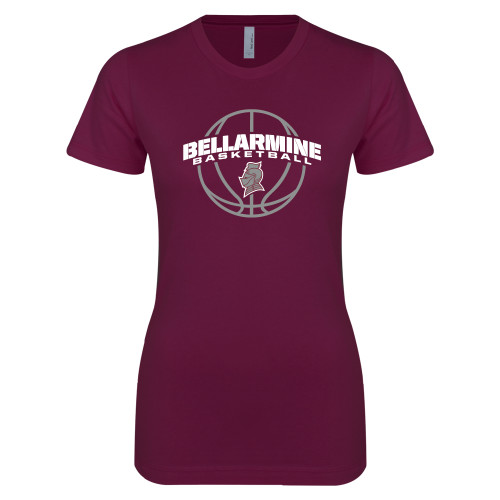  Next Level Womens Maroon Boyfriend Tee - Bellarmine Basketball Arched w/ Ball